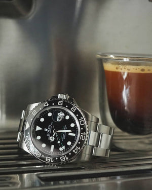 Rolex GMT Master 2 Black 116710LN coffee shot
