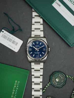 Rolex Oyster Perpetual 34mm 114200 Blue 369 Explorer Dial Oyster Bracelet