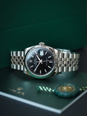 Rolex Datejust 36 126234 Brilliant Black Dial Jubilee Bracelet fluted bezel